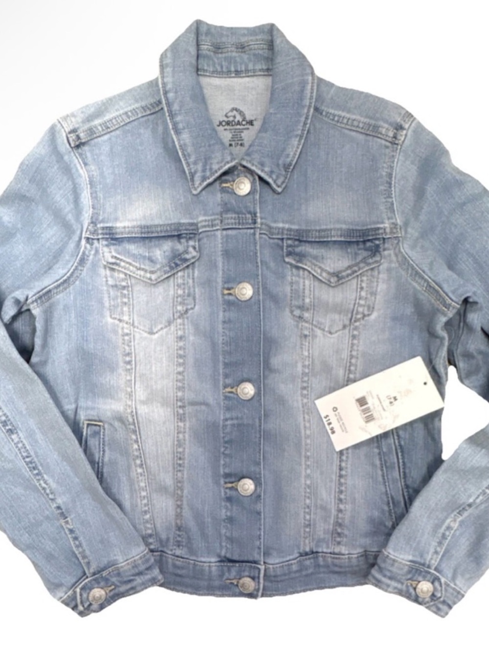 Jordache Girls Blue Denim Jacket M (7-8) Button Front Pockets Long Sleeve